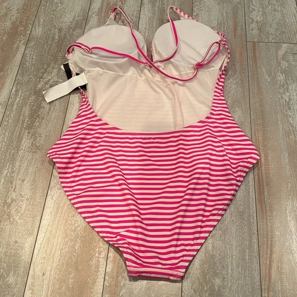 KATE SPADE‎ Radiant Pink, White & Purple Striped One Piece Swimsuit NWT - Picture 2 of 7